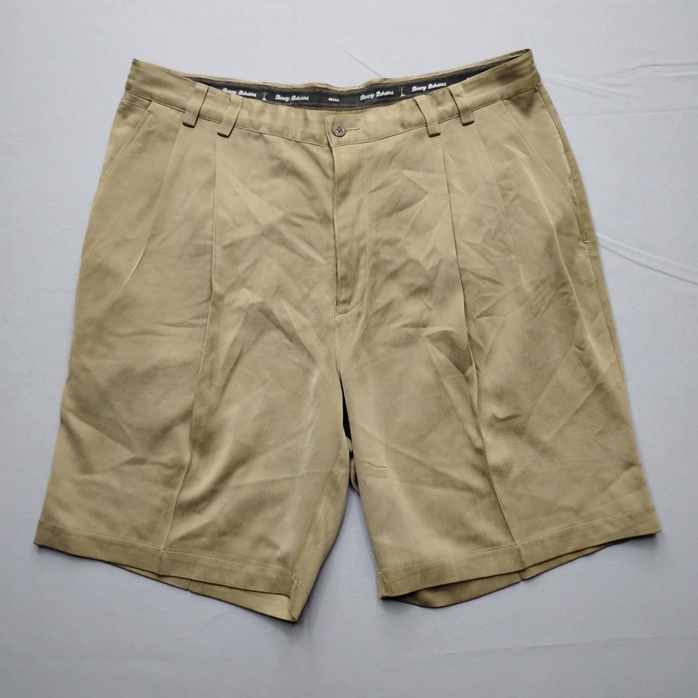 Tommy Bahama Relax Men 38 Khaki Tan Silk Pleated Walking Shorts
